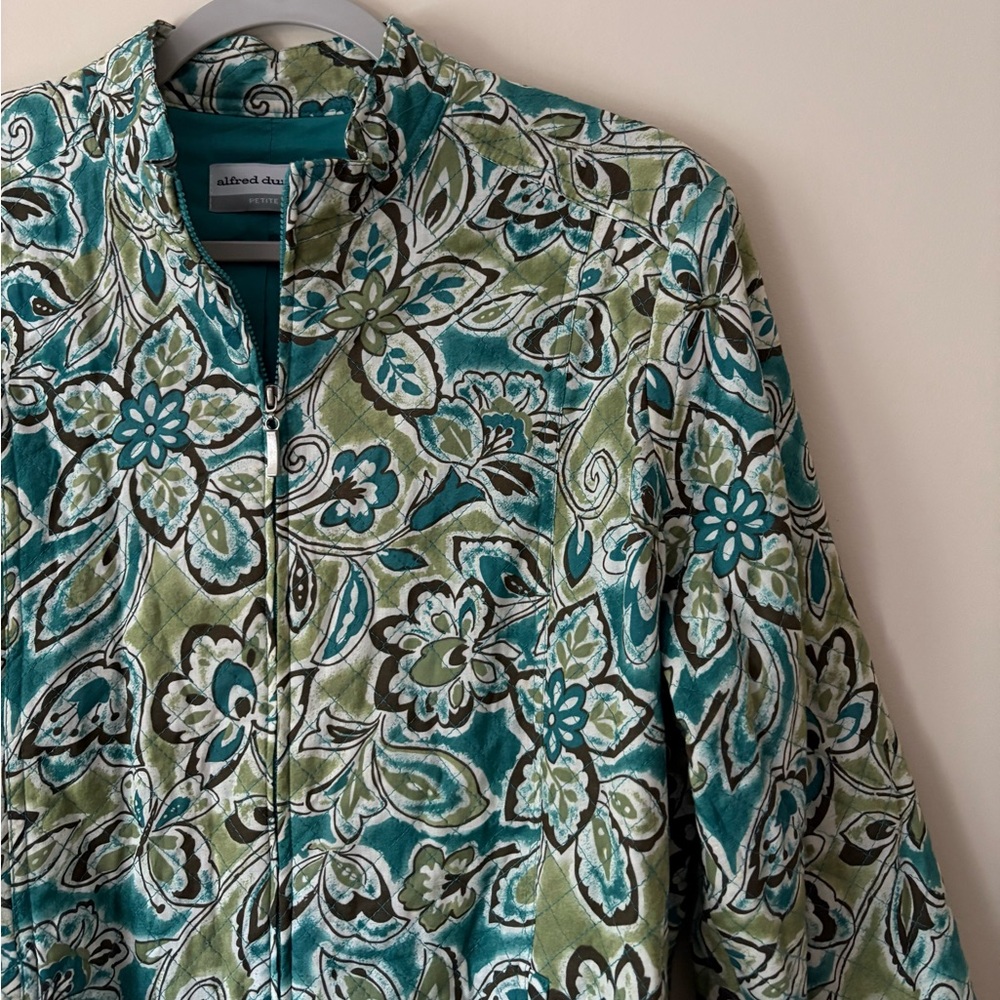 Green & Blue Floral Patterned Quilted Jacket